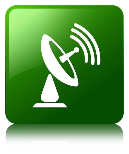 Ícone de antena parabólica botão quadrado verde — Fotografia de Stock