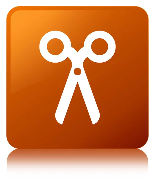 Scissors icon brown square button — Stock Photo, Image