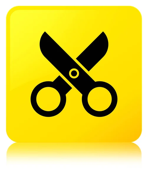 Ícone de tesoura botão quadrado amarelo — Fotografia de Stock