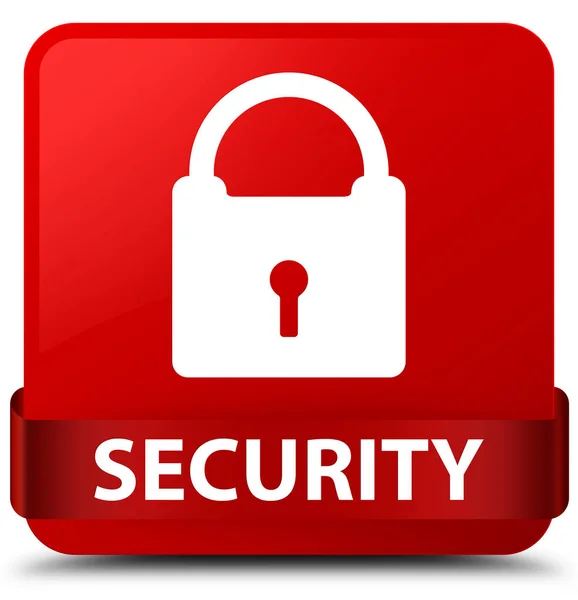 Seguridad (icono del candado) botón cuadrado rojo cinta roja en el centro — Foto de Stock
