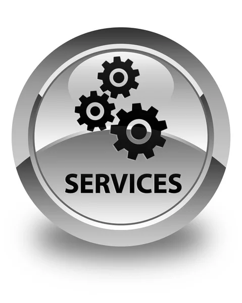 Services (gears icon) glossy white round button — Stock Photo, Image