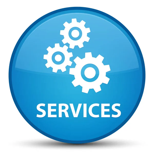 Serviços (ícone de engrenagens) botão redondo azul ciano especial — Fotografia de Stock