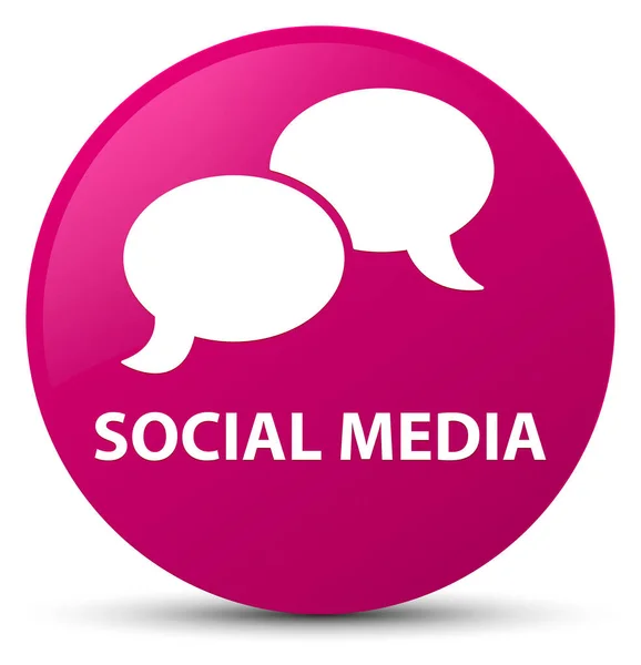 Mídia social (ícone de bolha de bate-papo) botão redondo rosa — Fotografia de Stock