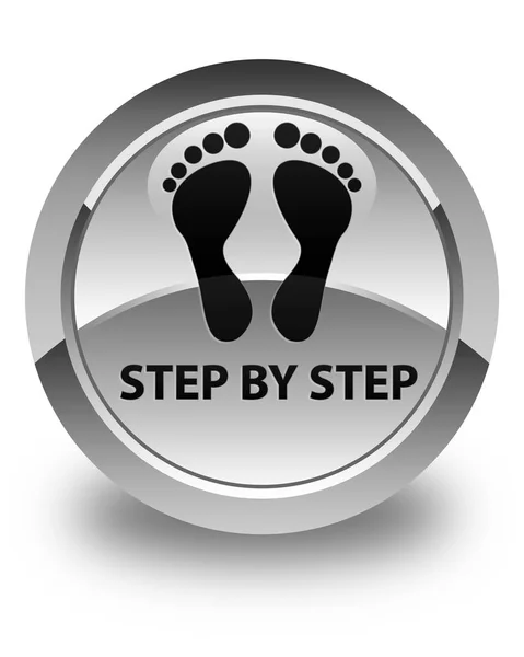 Schritt für Schritt (Fußabdruck-Symbol) glänzend weißer runder Knopf — Stockfoto