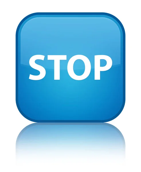 Detener especial botón cuadrado azul cian — Foto de Stock