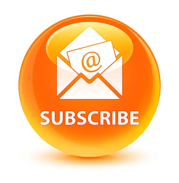 (Biuletyn e-mail ikona) szklisty pomarańczowy okrągły przycisk Subskrybuj — Zdjęcie stockowe