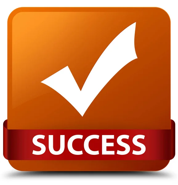 Éxito (validar icono) botón cuadrado marrón cinta roja en el centro — Foto de Stock