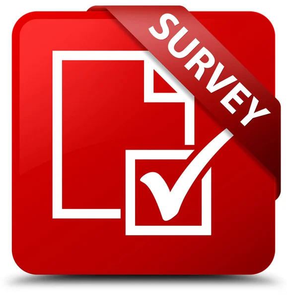 Survey red square button red ribbon in corner — Stock Photo, Image