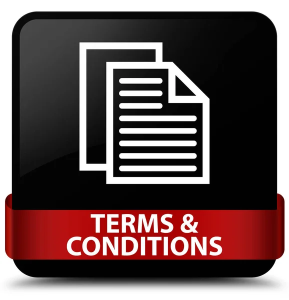 Terms and conditions (pages icon) black square button red ribbon — Stock Photo, Image