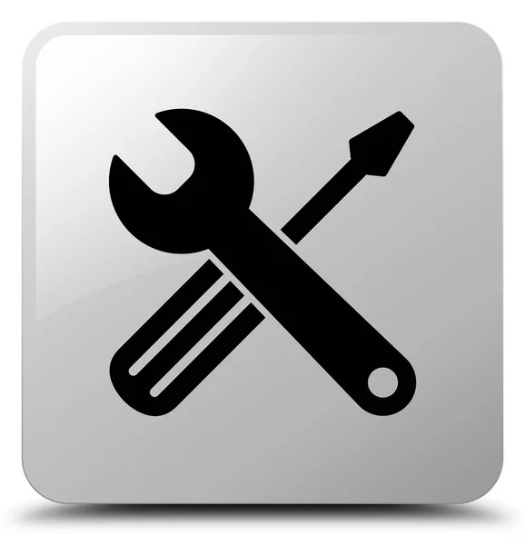 Werkzeuge Symbol weiße quadratische Taste — Stockfoto