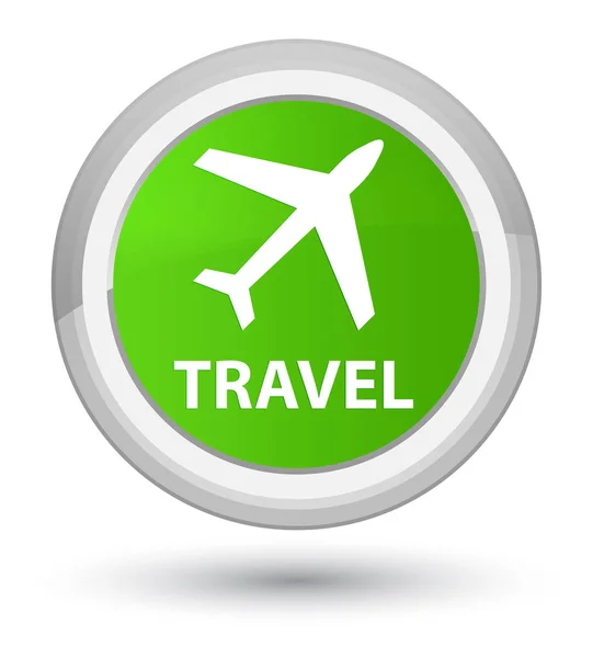 Главная зеленая круглая кнопка путешествия (значок самолета) — стоковое фото