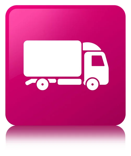 Camión icono rosa botón cuadrado — Foto de Stock