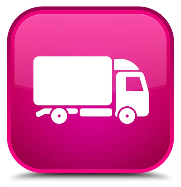 トラック アイコン特別なピンクの正方形ボタン — ストック写真