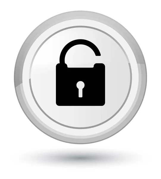 Unlock icon prime white round button — Stock Photo, Image