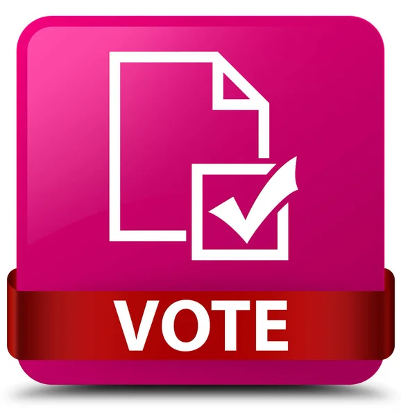 Голосуйте (значок опроса) розовая квадратная кнопка красная лента в середине — стоковое фото