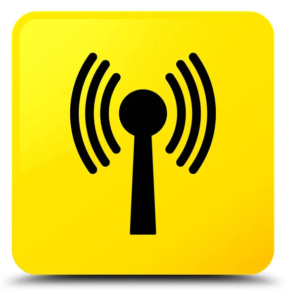 Ícone de rede Wlan botão quadrado amarelo — Fotografia de Stock