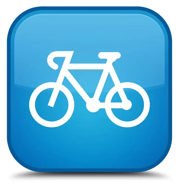 Fahrrad-Symbol spezieller cyanblauer quadratischer Knopf — Stockfoto