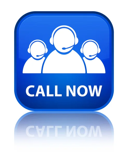 Call now (customer care team icon) special blue square button — Stock Photo, Image