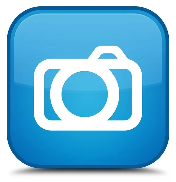 Icona della fotocamera speciale cian blu pulsante quadrato — Foto Stock