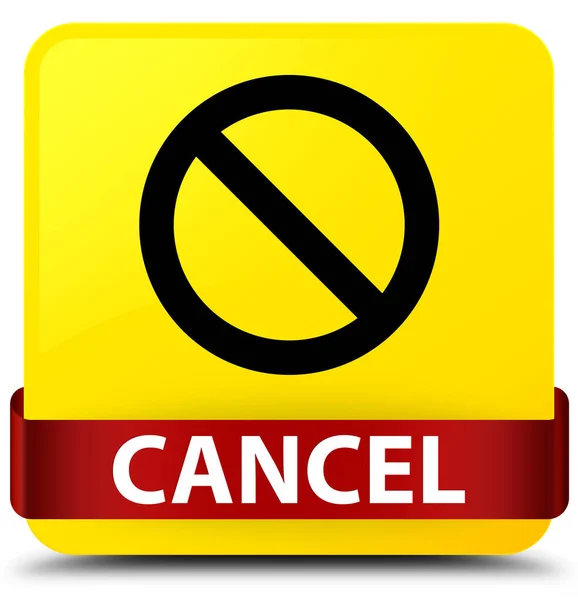 Annuler (icône du signe d'interdiction) jaune bouton carré ruban rouge i — Photo