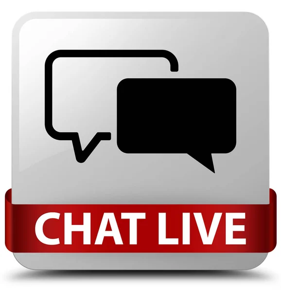 Chat live fehér négyzet gomb piros szalag közepén — Stock Fotó