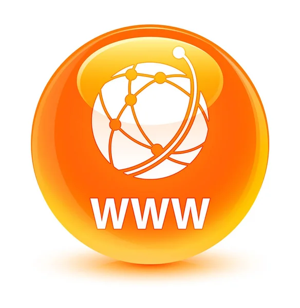 WWW (icono de red global) botón redondo naranja vidrioso — Foto de Stock