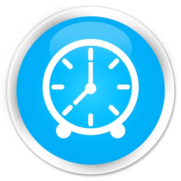 Ícone do relógio botão redondo azul ciano premium — Fotografia de Stock