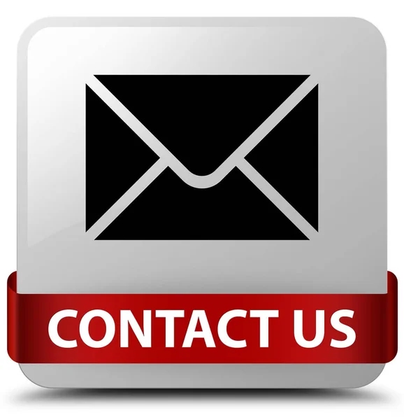 Contattaci (icona e-mail) bianco quadrato pulsante rosso nastro al centro — Foto Stock