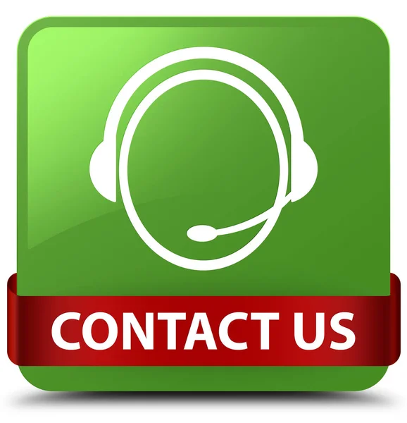 Skontaktuj się z nami (ikona opieka klienta) miękki zielony przycisk kwadrat czerwony żebro — Zdjęcie stockowe