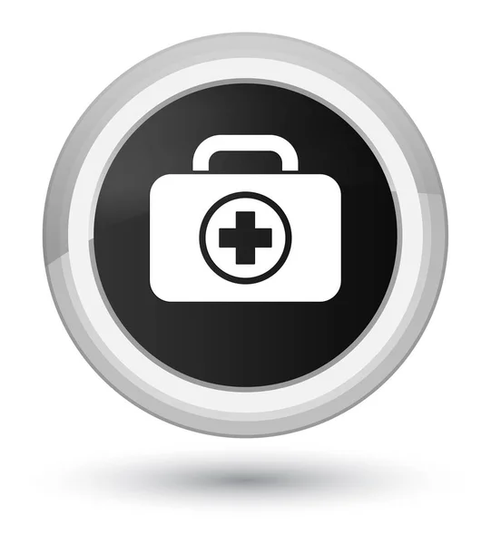 Botiquín de primeros auxilios icono negro botón redondo — Foto de Stock