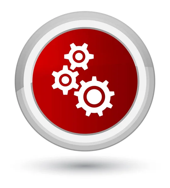 Gears icon prime red round button — Stock Photo, Image