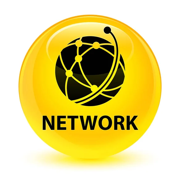 Rede (ícone de rede global) botão redondo amarelo vítreo — Fotografia de Stock