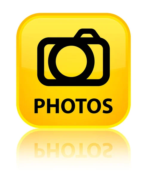 Foto (ikon kamera) tombol persegi kuning khusus — Stok Foto