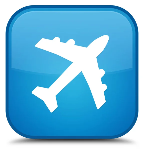 Plane icon special cyan blue square button — Stock Photo, Image