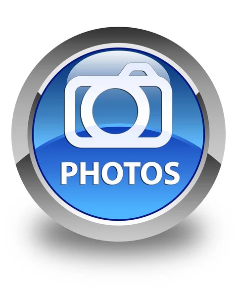 Foto (icona della fotocamera) blu lucido pulsante rotondo — Foto Stock