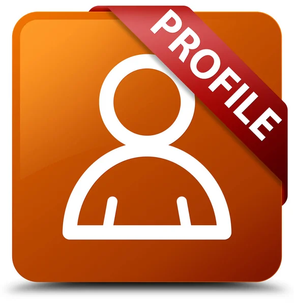 Profile (member icon) brown square button red ribbon in corner — Stock Photo, Image