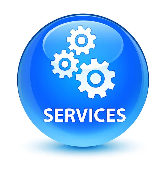 Servicios (icono de engranajes) botón redondo azul cian vidrioso — Foto de Stock