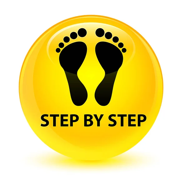 Step by step (footprint icon) glassy yellow round button — Stock Photo, Image