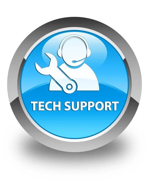 Tech-Unterstützung glänzend cyanblau runde Taste — Stockfoto