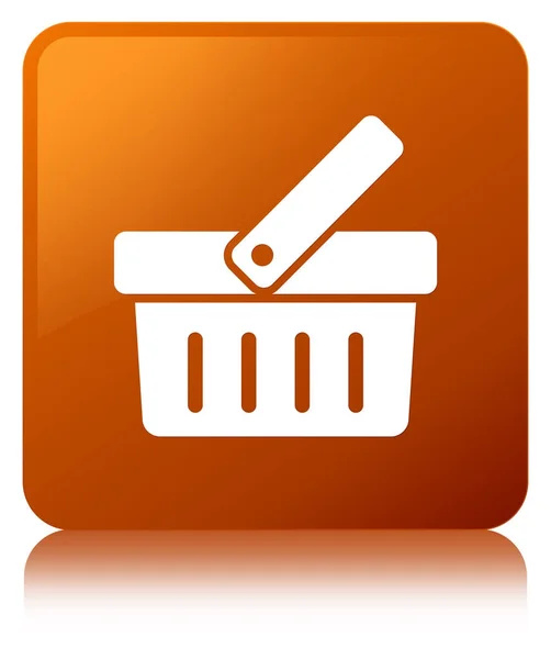 Alışveriş sepeti simgesini kahverengi kare düğme — Stok fotoğraf