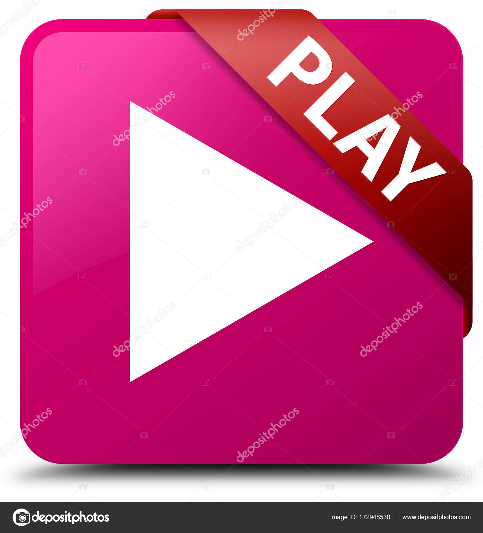 Play pink square button red ribbon in corner — Stock Photo © FR_Design ...
