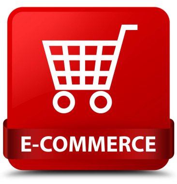 E-ticaret kırmızı kare düğmesini kırmızı kurdele orta
