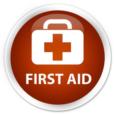 İlk yardım sigorta primi kahverengi yuvarlak düğmesi