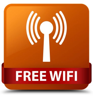 Ücretsiz wifi (wlan ağ) kahverengi kare düğme kırmızı kurdele middl
