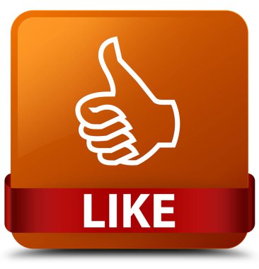 Kahverengi kare düğme kırmızı kurdele gibi ortada