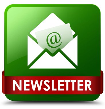 Bülten yeşil kare düğme kırmızı kurdele orta