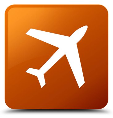 Uçak simgesi kahverengi kare düğme