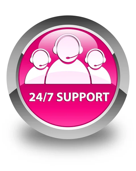 24/7 Support (customer care team icon) glossy pink round button