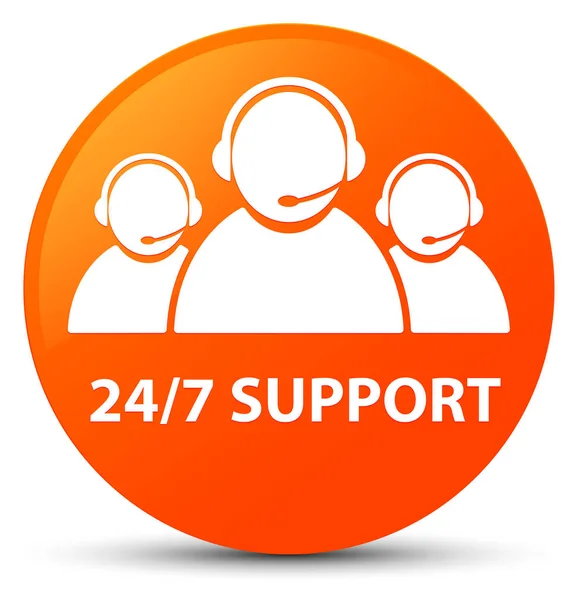 24 / 7 Supporto (icona del team di assistenza clienti) pulsante rotondo arancione — Foto Stock