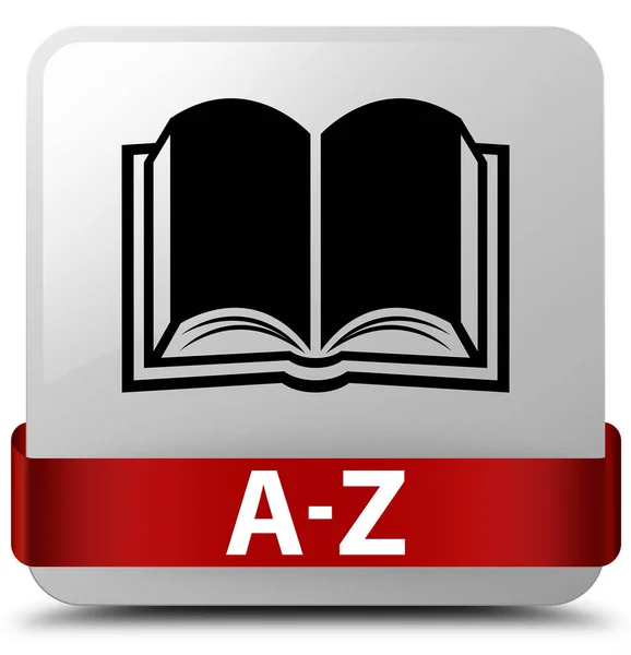 A-Z (ikonę książki) biały kwadratowy przycisk czerwoną wstążką w środku — Zdjęcie stockowe